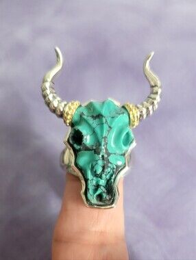 LAGOS Two-Tone Turquoise Long Horn Ring Sz.10